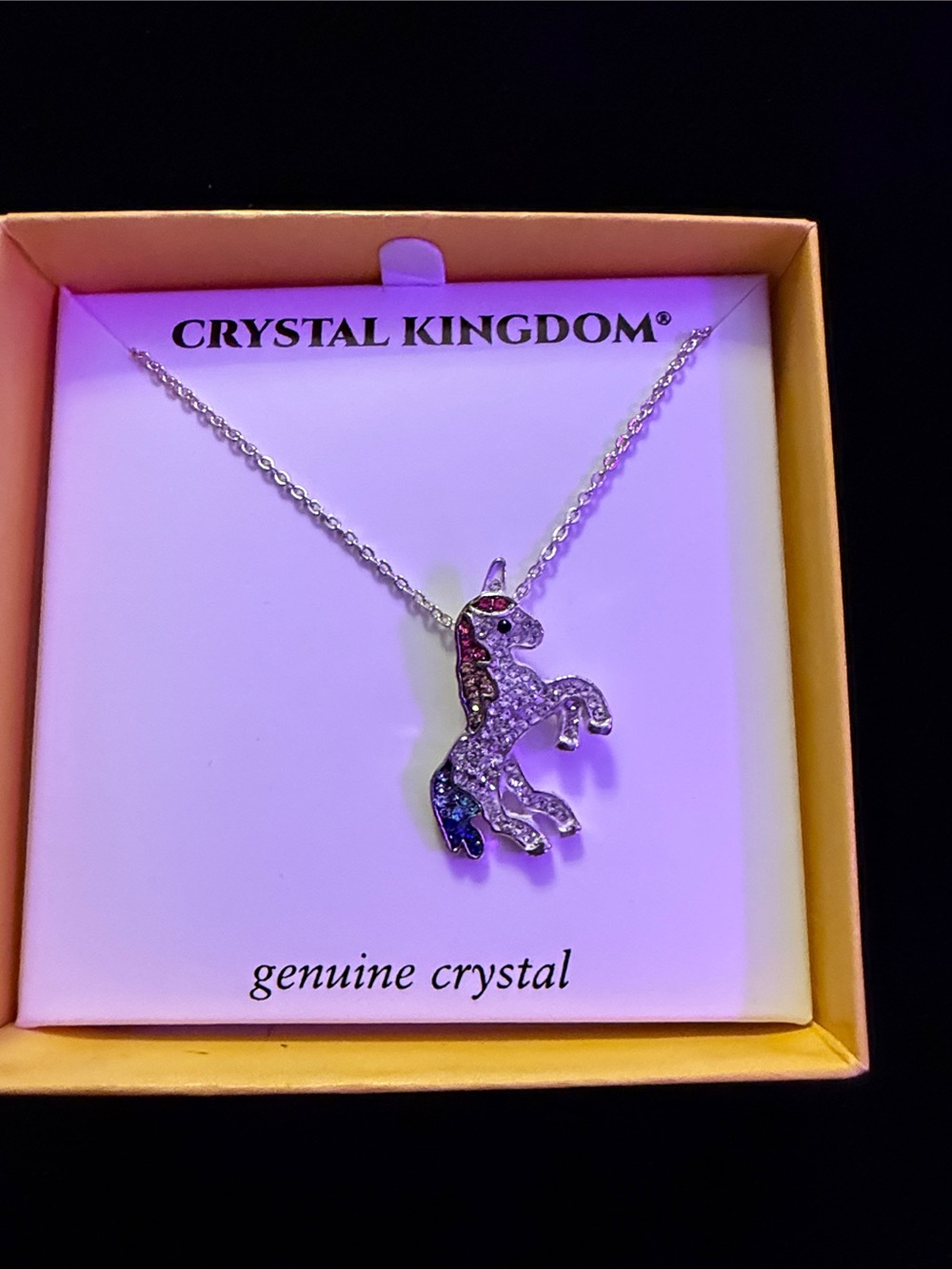 Silver Unicorn Pendant Necklace - Multicolor Crystal
